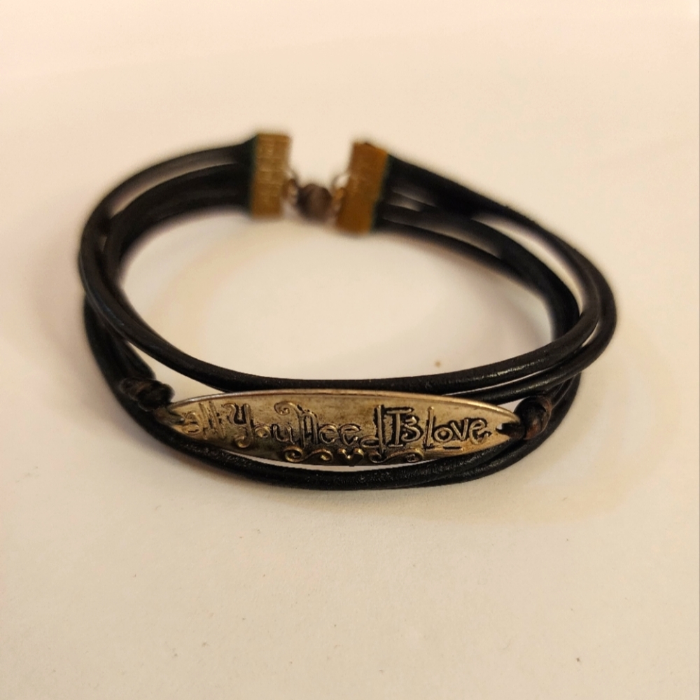 All You Need Is Love Leather Cord Metal Bracelet